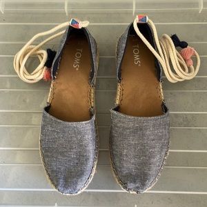 Toms - Katalina Chambray Ankle Tie D'Orsay Espadrille Flats - Size 8
